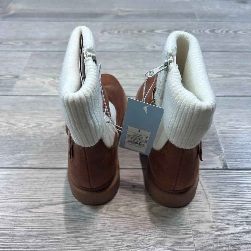 Cat & Jack Girls' Lug Sole Boots Cognac Size 3 NWT